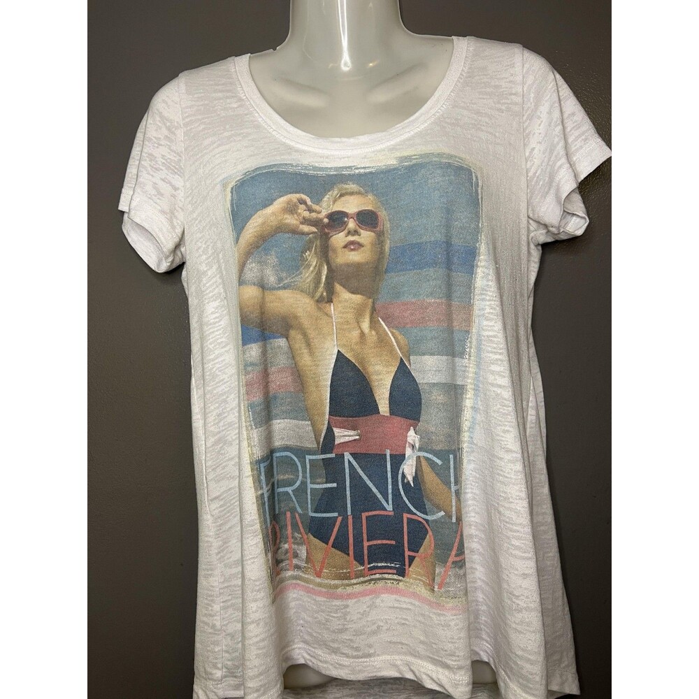 Lyla Shirt Womens M White French Riviera Beach Graphic Scoop Neck Tee Top
